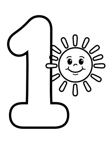 Large bubble number 1 with one smiling sun beside it showing radiating rays all around